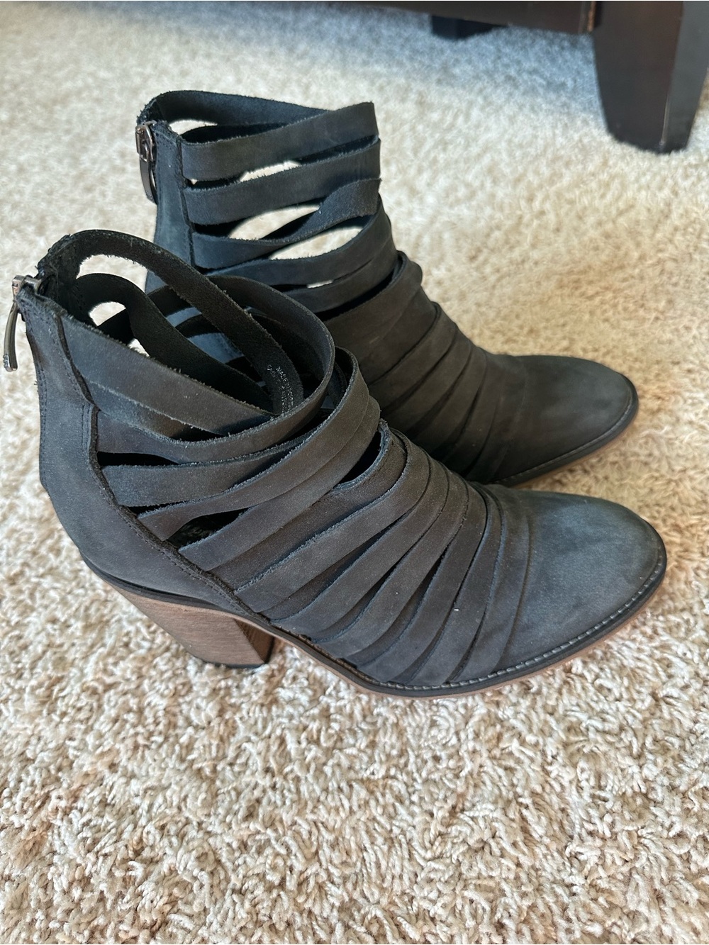 Free People Strappy Cutout Ankle Boots in Charcoal